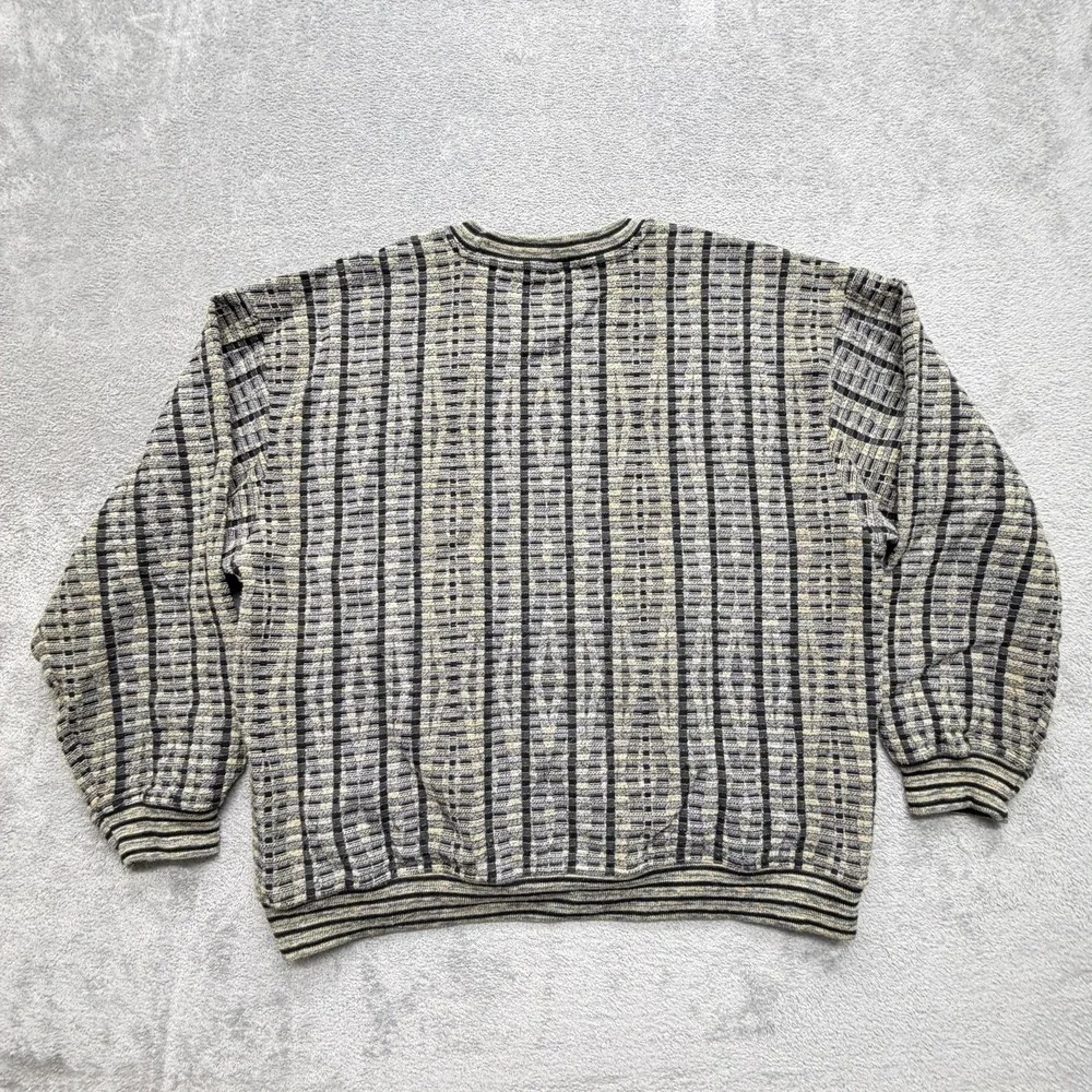 Jhane‎ Barnes Sweater Mens XL Gray Check Crew Neck Pullover Heavyweight